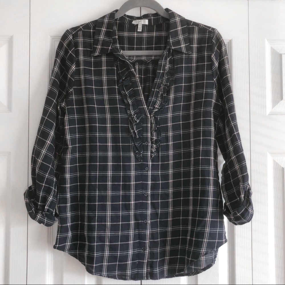Joie | Plaid Fara B Ruffle V-Neck Blouse - Picture 4 of 8